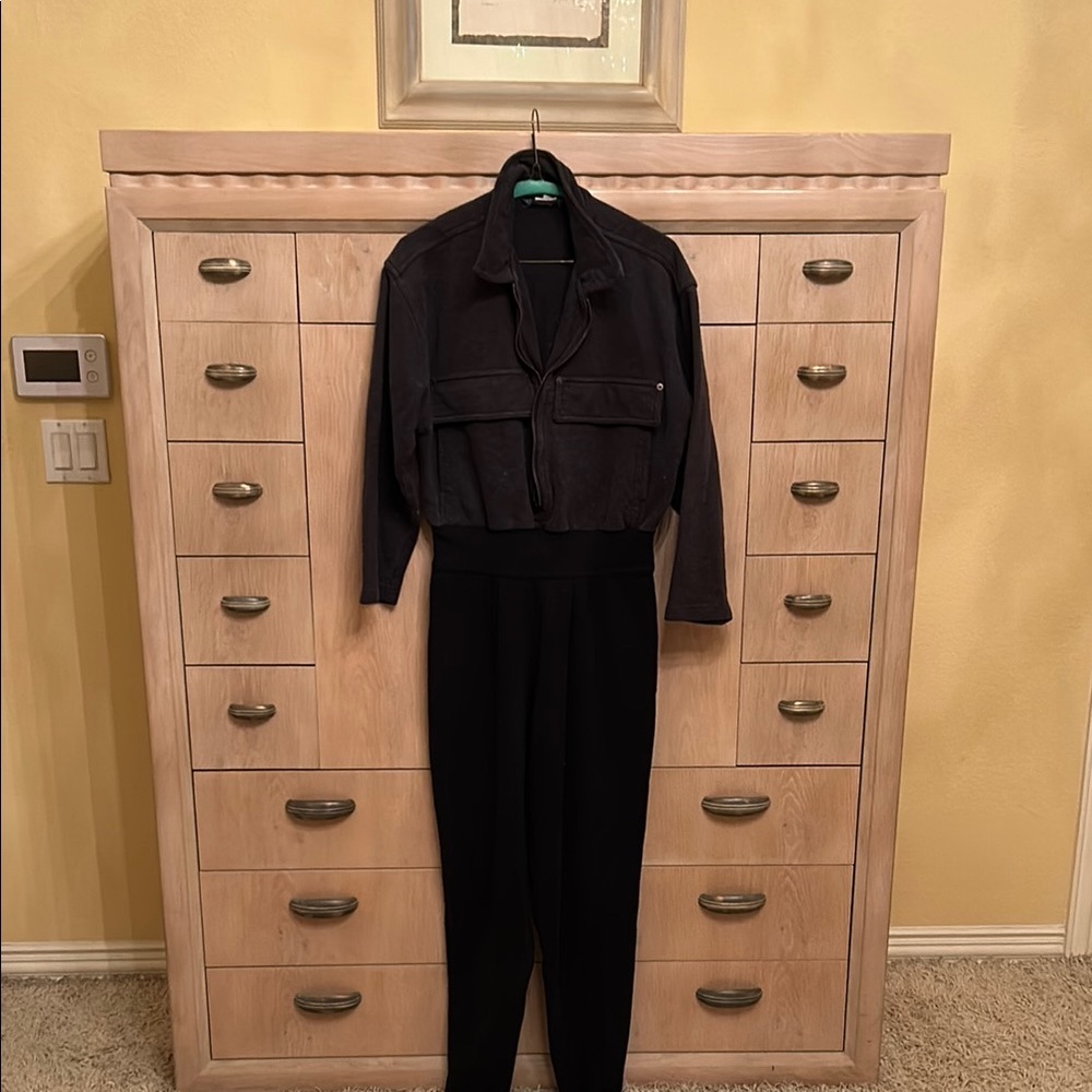 Black Long Sleeve Jumpsuit with Shirt Collar